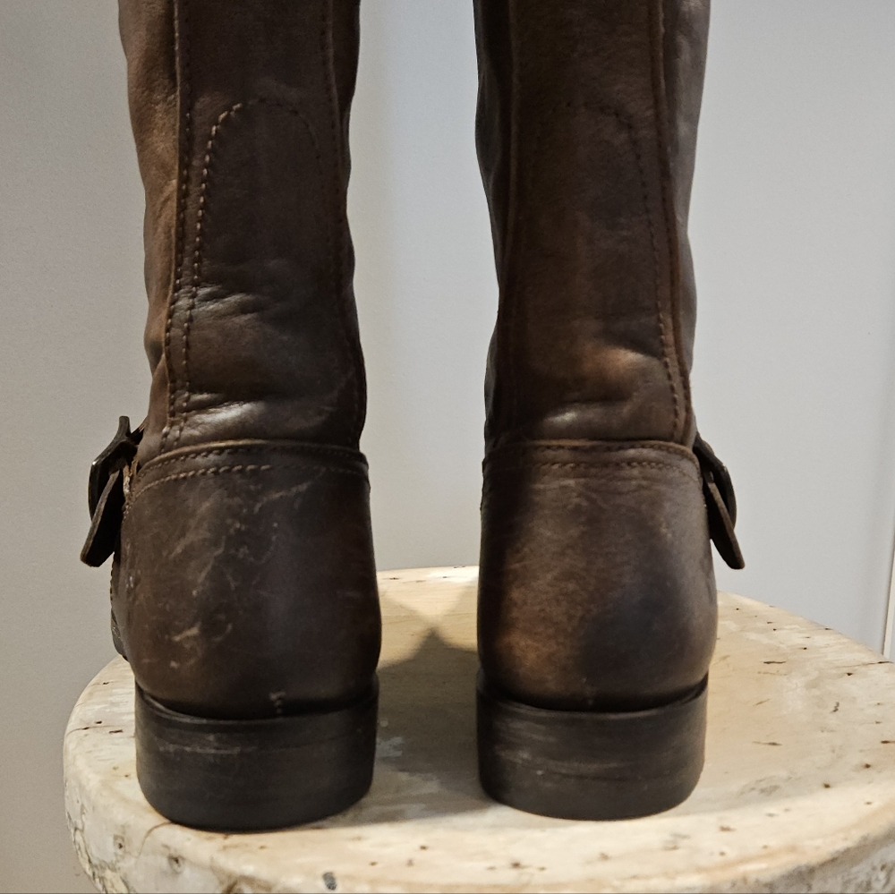 Frye Veronica Slouch Brown Leather Engineer Boots 8 - Picture 7 of 10